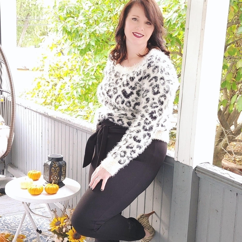 Mudd Leopard Eyelash Knit Sweater XS Oversized Cozy Soft Animal Print Pullover - Picture 10 of 11